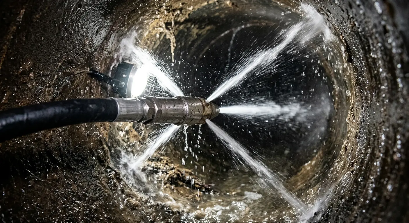High-pressure hydro jetting nozzle cleaning sewer pipe for Trenchless Sewer Repair in Mount Prospect